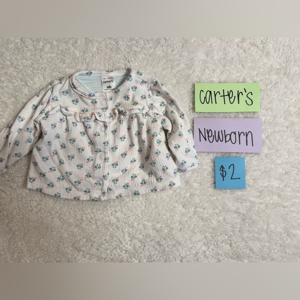❤️NWOT Infant Carter's White Floral Button Down Shirt, Newborn